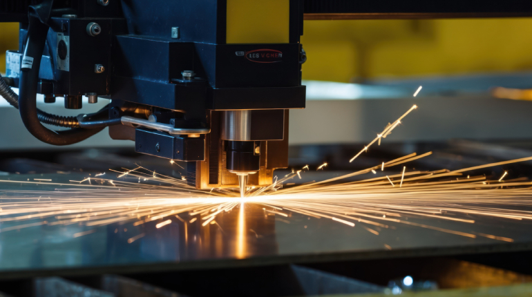 Image of a modern metal laser cutting machine in an industrial setting