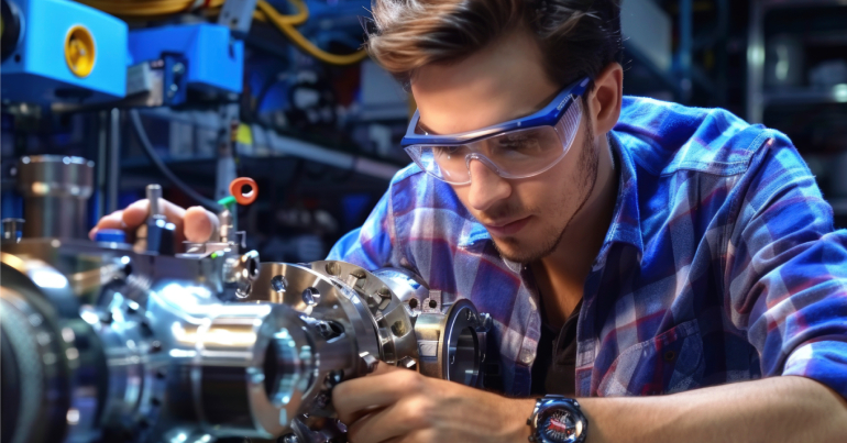 Technician inspecting Silklase laser spare parts for maintenance